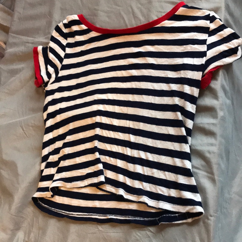 A navy, white, and red short basic top